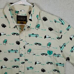 Baseball Shirt Button Up Mens Medium Tan Baseball Novelty Baseball Fan‎ Shirt